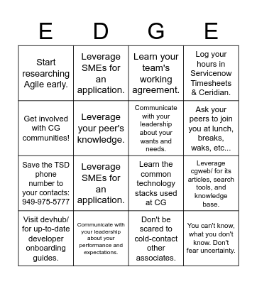 Tips from your EDGE Mentors Bingo Card