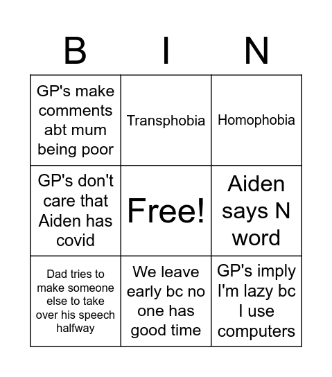 Untitled Bingo Card