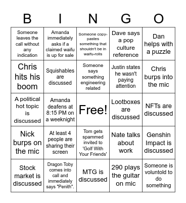 Cupcake Kingdom Bingo Card