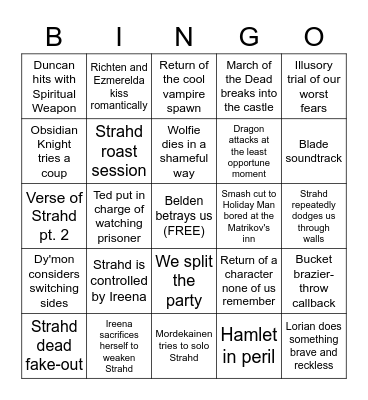 CoS Vallaki Five Bingo Card