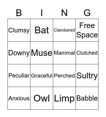 Bat Bingo Card