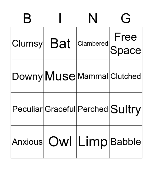 Bat Bingo Card