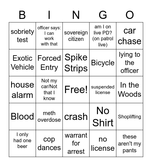 On Patrol: Live Bingo Card