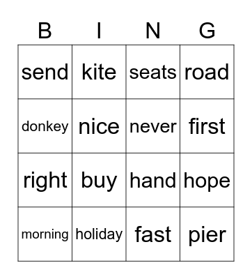 Spelling Bingo Card