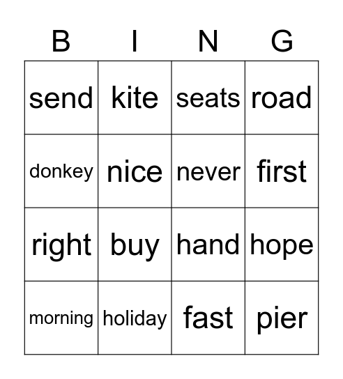 Spelling Bingo Card