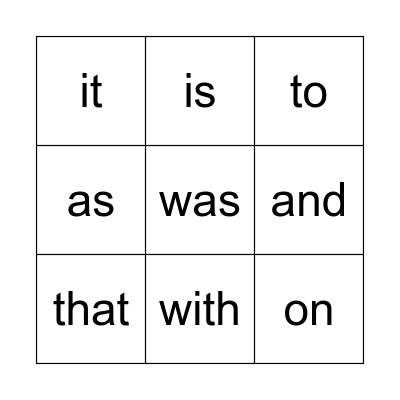 Sight Words Bingo Card