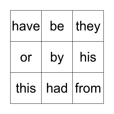 Sight Words Bingo Card