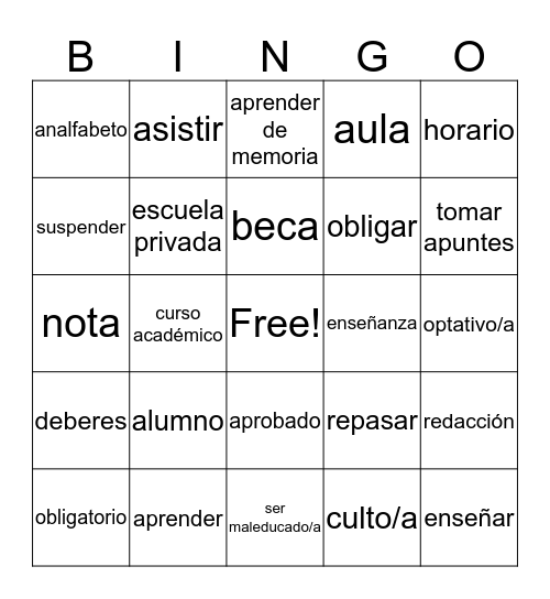 La educación y la relación alumno-maestro Bingo Card