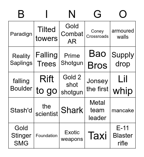 Fortnite Bingo Card