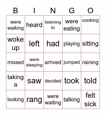 Past Simple X Past Continuous Bingo Card