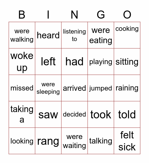 Past Simple X Past Continuous Bingo Card