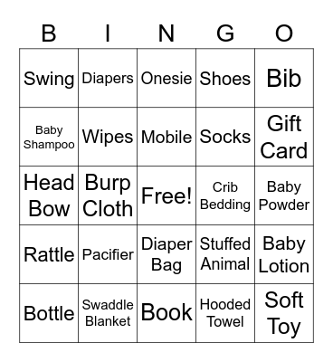 Baby Shower Bingo Card
