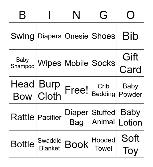 Baby Shower Bingo Card