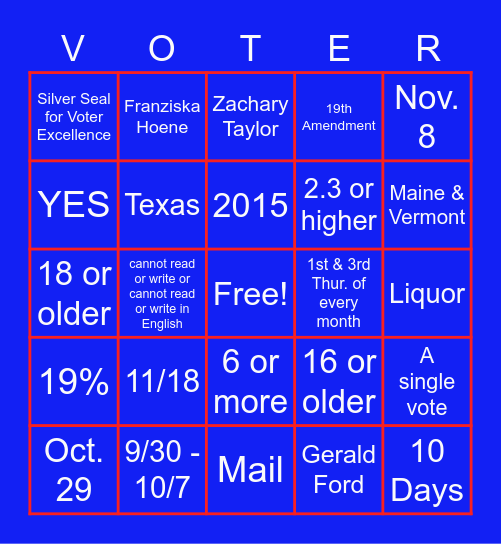 SGA VOTER BINGO Card