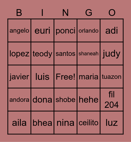 BINGO KA DZAI!! Bingo Card