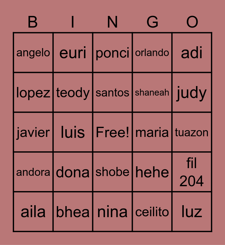 BINGO KA DZAI!! Bingo Card