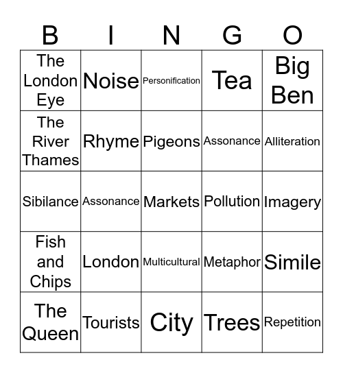 My London Bingo Card