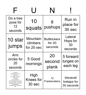FITNESS BINGO Card