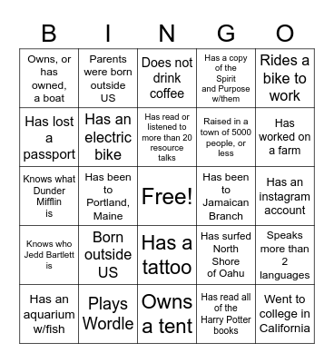 Van/Port POP BINGO Card