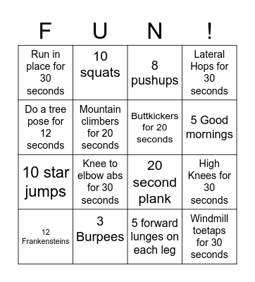 FITNESS BINGO Card