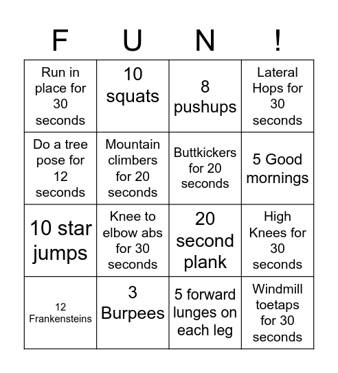 FITNESS BINGO Card