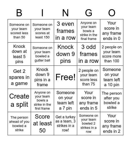 Oceanlake Bowling Bingo Card