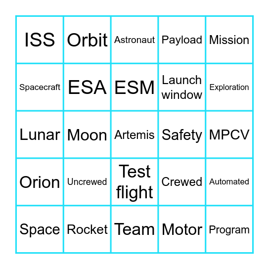 Artemis I Launch Bingo Card