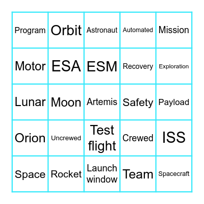 Artemis I Launch Bingo Card