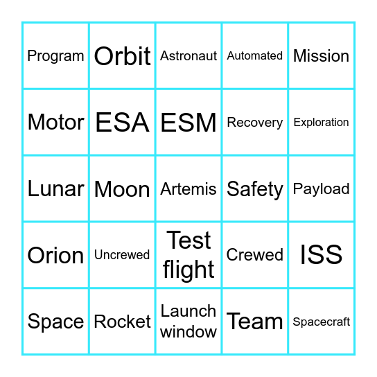 Artemis I Launch Bingo Card