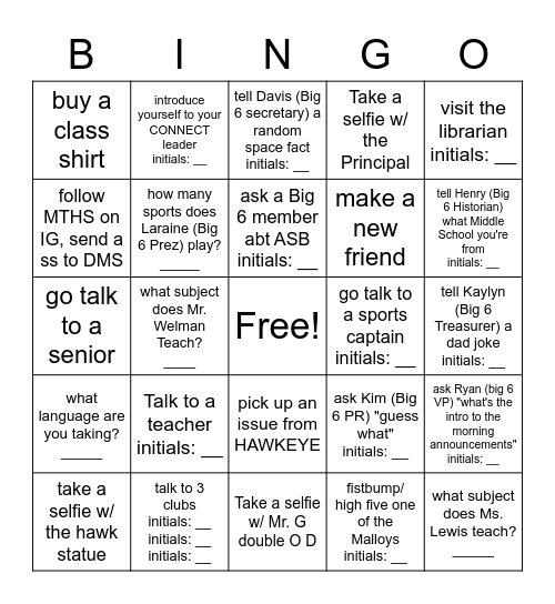 HAWK WALK 2022 Bingo Card