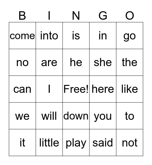 Grade 1 High Frequency Words Bingo Card