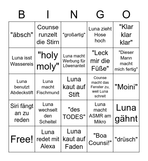 Luna Bingo Card