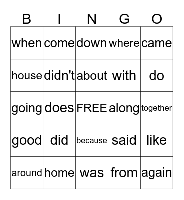Grade 2 High Frequency Words Bingo Card