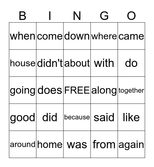 Grade 2 High Frequency Words Bingo Card