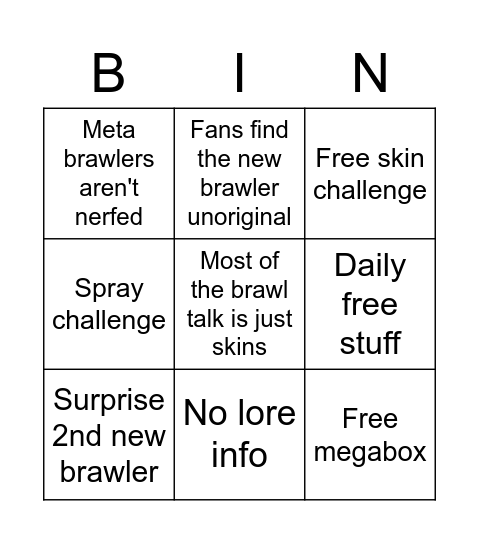 Brawl stars bingo Card