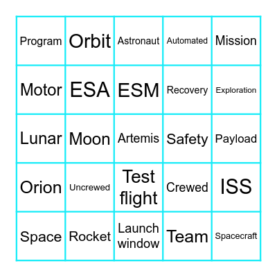 Artemis I Launch Bingo Card