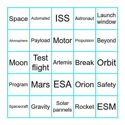 Artemis I Launch Bingo Card