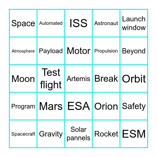 Artemis I Launch Bingo Card