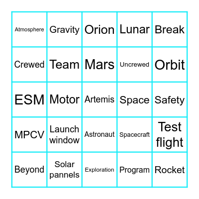 Artemis I Launch Bingo Card
