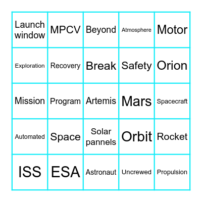 Artemis I Launch Bingo Card