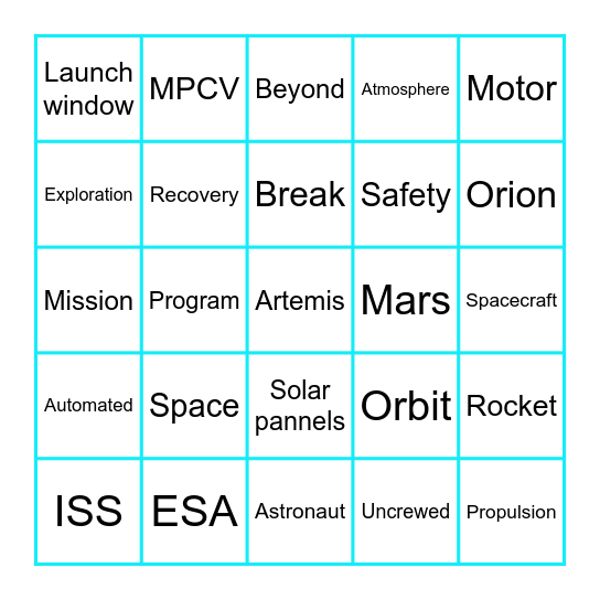 Artemis I Launch Bingo Card