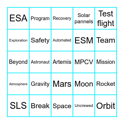 Artemis I Launch Bingo Card
