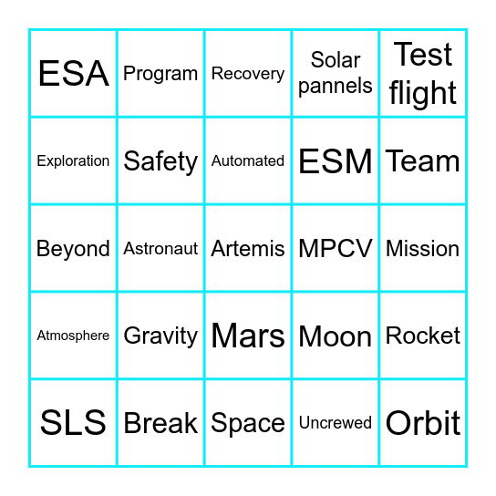 Artemis I Launch Bingo Card