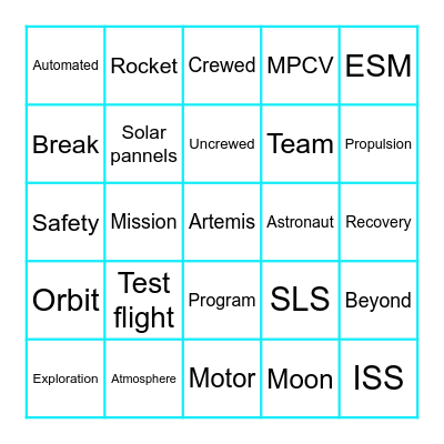 Artemis I Launch Bingo Card
