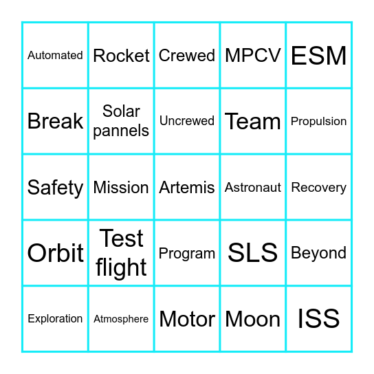 Artemis I Launch Bingo Card