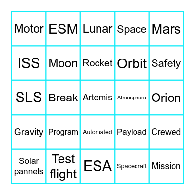 Artemis I Launch Bingo Card