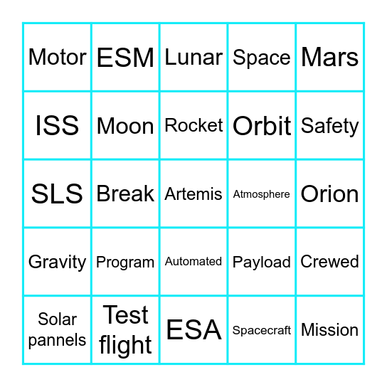 Artemis I Launch Bingo Card
