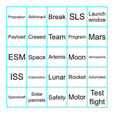 Artemis I Launch Bingo Card