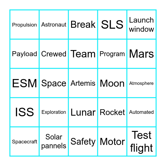 Artemis I Launch Bingo Card