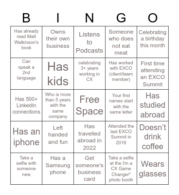 EXCO CX Caribbean Summit 2022 Bingo Card